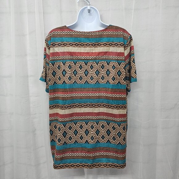 Alfred Dunner Brown Blue Aztec Tee Blouse Layered Boho Festival 1X - Picture 7 of 11